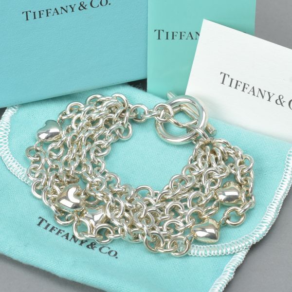 レア品 美品 Tiffany&Co. ティファニー ハート 5連 ブレスレット SV925 シルバー 100.3g 16cm 腕輪 バングル アクセサリー /g.e/