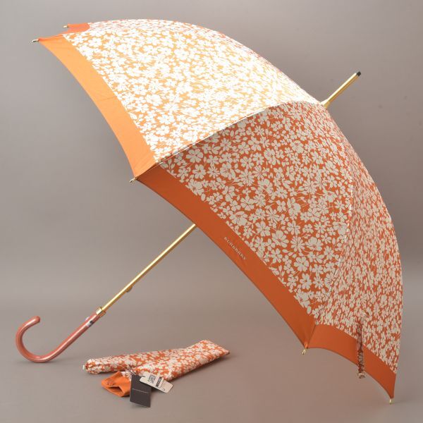 新品 BURBERRY バーバリー 花柄 長傘 オレンジ カバー付き 日本製 フラワー 雨傘 雨具 アンブレラ オーロラ企画 /■k.d/k.e