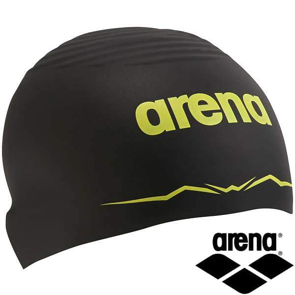 ◆◆○メール便発送 ＜アリーナ＞ ARENA アクアフォースウェーブキャップ レーシングシリコーンキャップ FINA承認 AS5SSC00U (BKYL：ブラック) 水泳 AS5SSC00U-BKYL