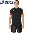 ◆◆メール便発送 <アシックス> ASICS プラクティス半袖シャツ(袖切替) 2053A210 (001:パフォーマンスブラック×ファイアリーレッド) バレーボール 2053A210-001
