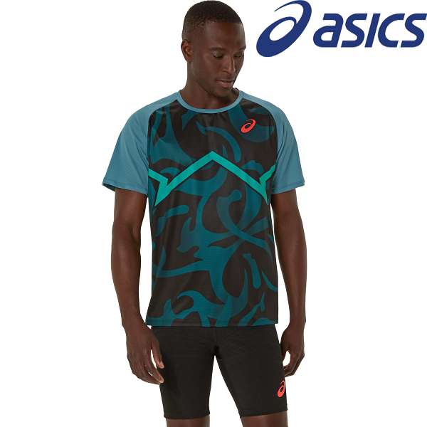 ◆◆メール便発送 ＜アシックス＞ ASICS クールグラフィック半袖シャツ 2091A740 (412：アトランティスブルー) 2091A740-412