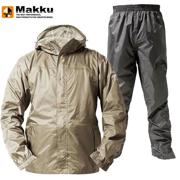 ＜マック＞ MAKKU アジャストマックライトバッグイン 上下セット AS7600 KHAKI レインスーツ