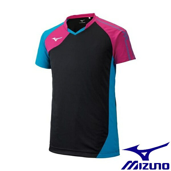 ◆◆送料無料 メール便発送 ＜ミズノ＞ MIZUNO ゲームシャツ(バレーボール)[ユニセックス] V2MA9001 (97：ブラック×ベリーピンク×ディーバブルー)