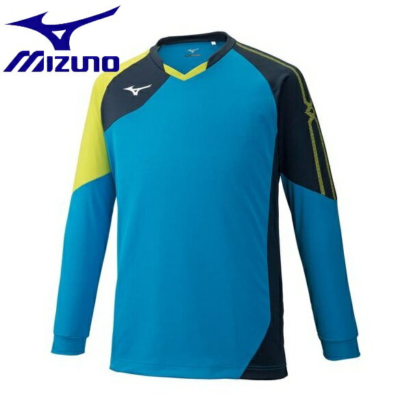 ◆◆ ＜ミズノ＞ MIZUNO ゲームシャツ(長袖)(バレーボール)[ユニセックス] V2MA9021 (24：ディーバブルー×ドレスネイビー×ライムグリーン)