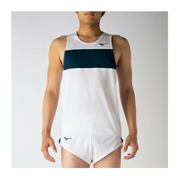 ◆◆メール便発送 【特価】 ＜ミズノ＞ MIZUNO レーシングシャツ(陸上競技)[メンズ] U2MA7050 (71：ホワイト×ドレスネイビー)