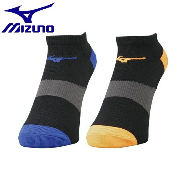 ◆◆送料無料 メール便発送 ＜ミズノ＞ MIZUNO 2足組ソックス[ユニセックス] U2MX8003 (92：ブラック×サーフブルー×オレンジクラウンフィッシュ)