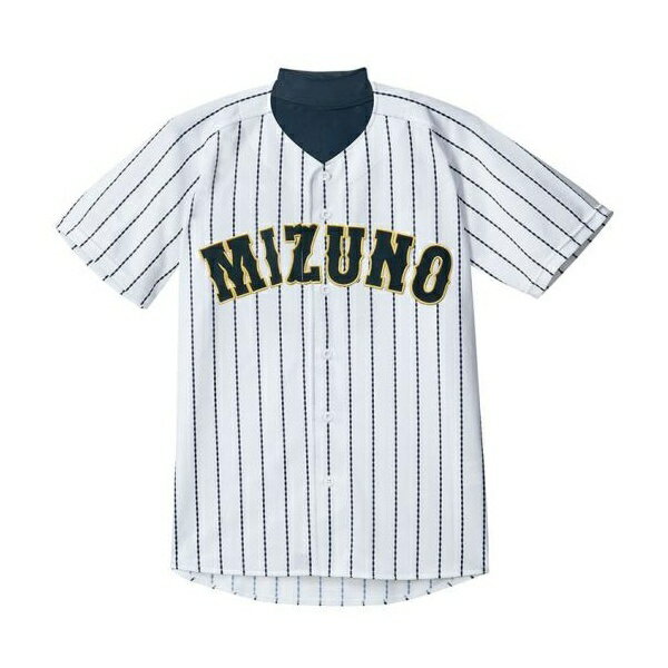 ◆◆ ＜ミズノ＞ MIZUNO シャツ／オープンタイプ(2014世界モデル)[メンズ] 12JC4F20 (01：ホワイト×ネイビー・DSストライプ（ホームモデル）) 野球・ソフトボール