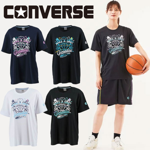 【メール便対応】CONVERSE コンバース ガールズプリントTシャツ レディースバスケットボールTシャツ CB341352-1911(ブラック/ホワイト)