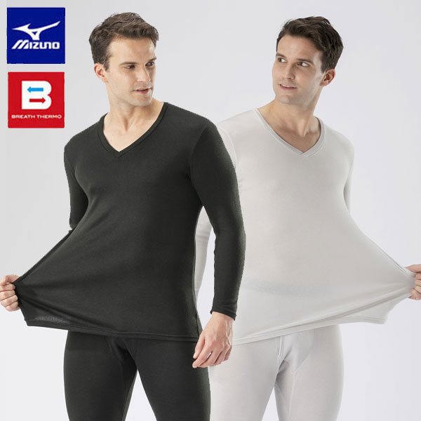 メール便発送 即納可★ 【MIZUNO】ミズノ 【発熱素材】ブレスサーモアンダーウエア 中厚ソフト for Daily Vネック9分袖シャツ メンズ C2JAA622