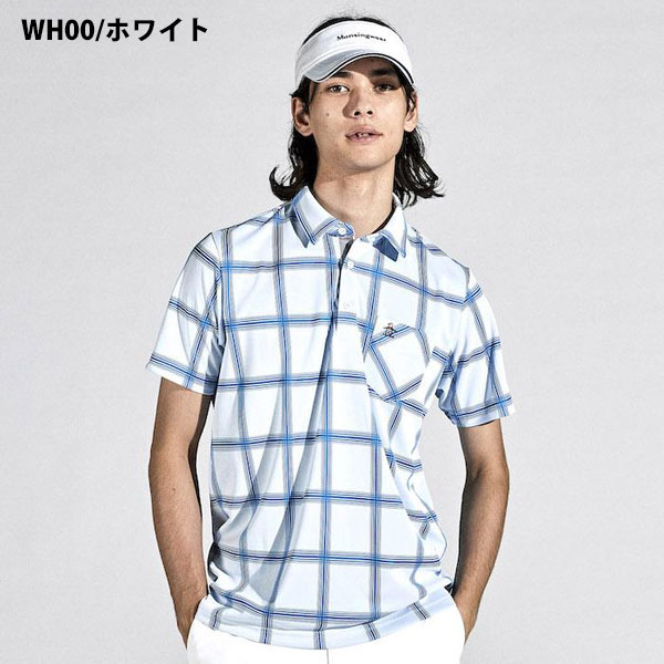 メール便発送 即納可☆【Munsingwear】マンシングウェア MOTION 3D チェックジャカードテーラーカラー 半袖ポロシャツ ゴルフ MGMXJA10