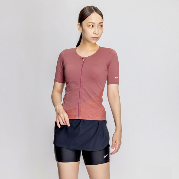 即納可☆【NIKE】ナイキ ジップ付き半袖 2in1 スカートショーツセパレーツ レディース フィットネス水着 2993126