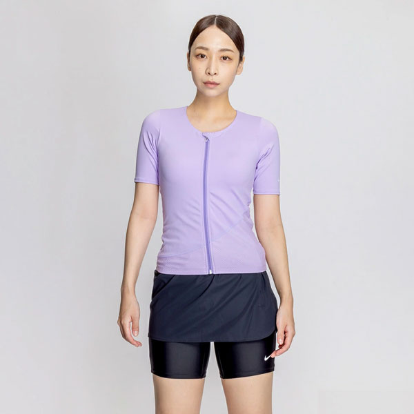 即納可☆【NIKE】ナイキ ジップ付き半袖 2in1 スカートショーツセパレーツ レディース フィットネス水着 2993126