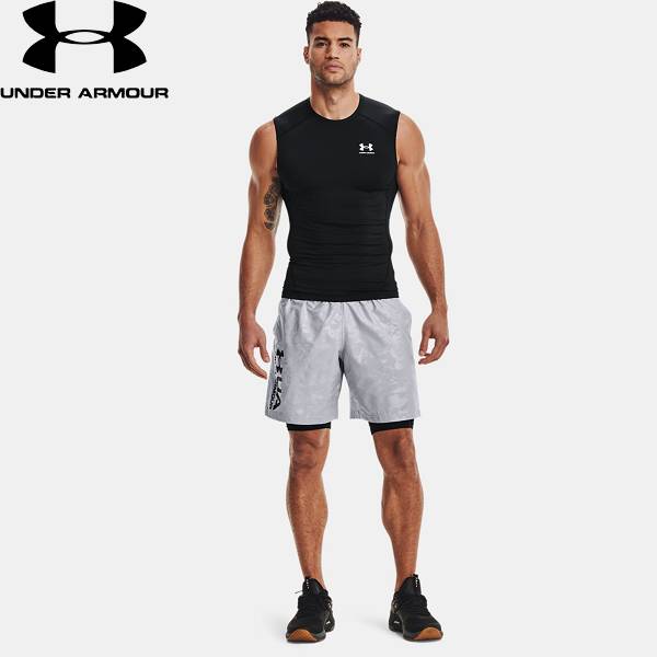 ◆◆メール便発送 ＜アンダーアーマー＞ UNDER ARMOUR ヒートギアアーマー コンプレッション スリーブレス シャツ(トレーニング/MEN) 1361522 (Black/White(001))