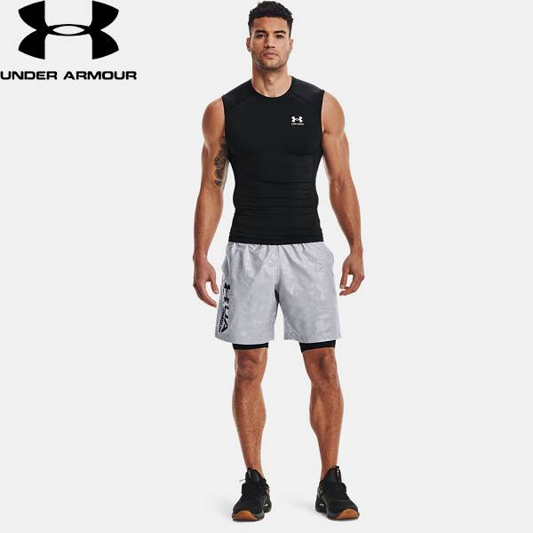 ◆◆送料無料 メール便発送 ＜アンダーアーマー＞ UNDER ARMOUR ヒートギアアーマー コンプレッション スリーブレス シャツ(トレーニング/MEN) 1361522 (Black/White(001))