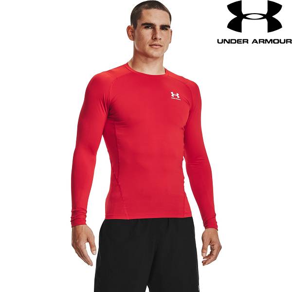 ◆◆メール便発送 ＜アンダーアーマー＞ UNDER ARMOUR UAヒートギアアーマー ロングスリーブ シャツ(トレーニング/MEN) 1361524 (RED/WHITE(600))