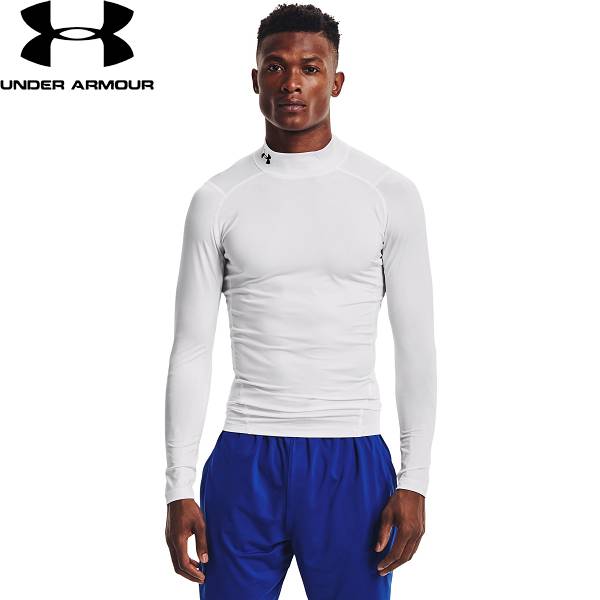 ◆◆メール便発送 ＜アンダーアーマー＞ UNDER ARMOUR UAヒートギアアーマー ロングスリーブ シャツ モック(トレーニング/MEN) 1369606 (WHITE/BLACK(100))