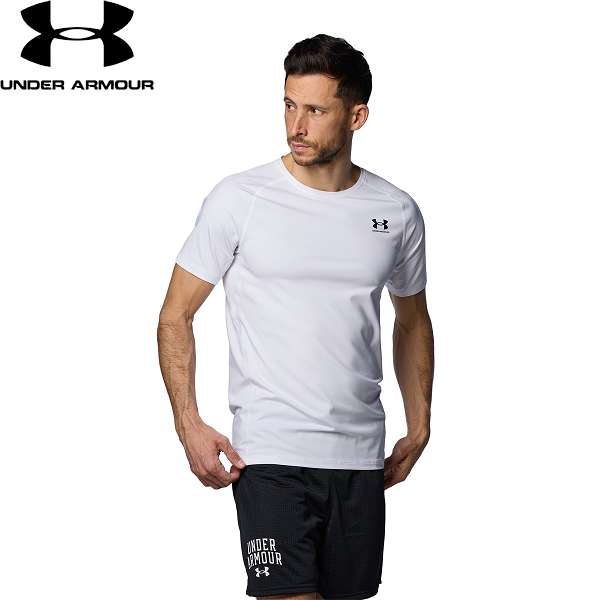 ◆◆メール便発送 ＜アンダーアーマー＞ UNDER ARMOUR UAヒートギア フィッティド ショートスリーブシャツ(トレーニング/MEN) 1387941 (White(100))