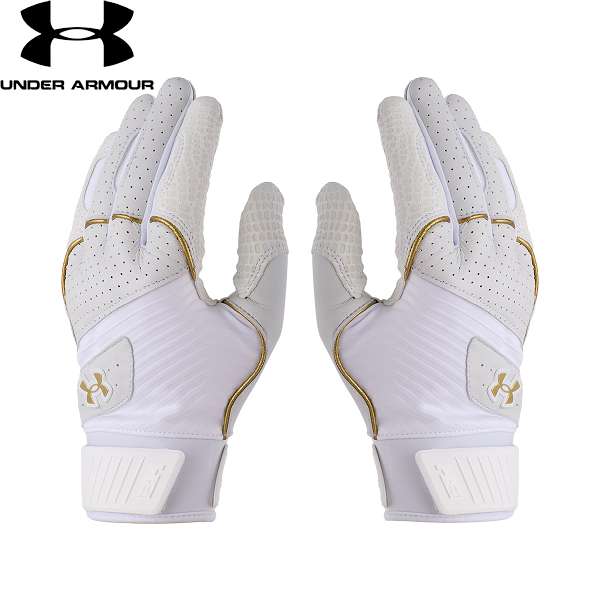 ◆◆メール便発送 ＜アンダーアーマー＞ UNDER ARMOUR UAハーパー プロ バッティンググローブ(ベースボール/MEN) 1385423 (White/White/MetallicGold(100))