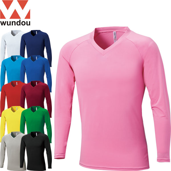 ◆◆メール便発送 ＜ウンドウ＞ wundou P7200 Vネック長袖インナーシャツ(XS-XXL) ユニセックス P-7200