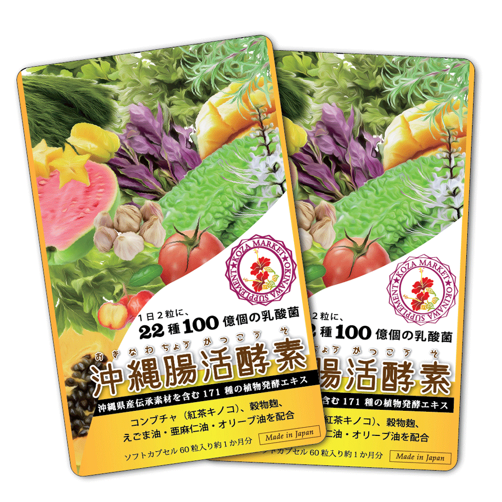 沖縄腸活酵素【60粒30日分×2袋】酵素 サプリメント ダイエット 沖縄 伝承素材 171種 植物発酵エキス 送料無料 生酵素 konbucha コンブチャ 麹 乳酸菌 えごま油 亜麻仁油 アマニ油 ダイエット酵素 こうじ 酵素サプリメント 酵素サプリ DHA/EPA 酵素 母の日 父の日 プレゼントのサムネイル
