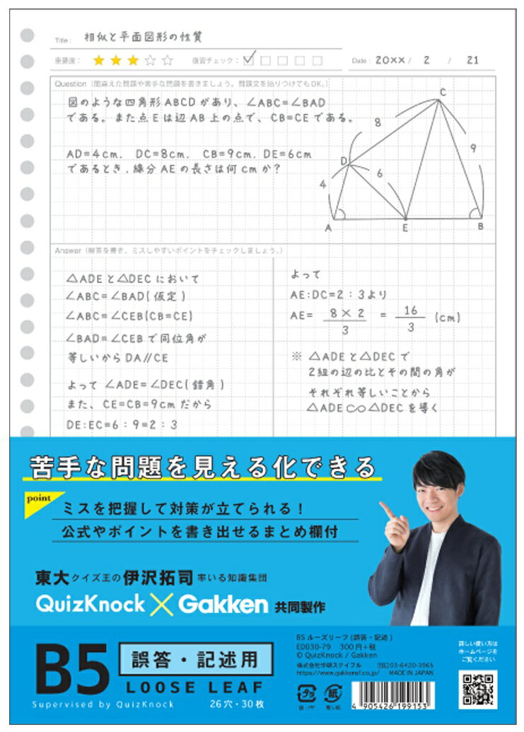 B5　ルーズリーフ　誤答　記述用　（誤答・記述）　ED03079　学研ステイフル