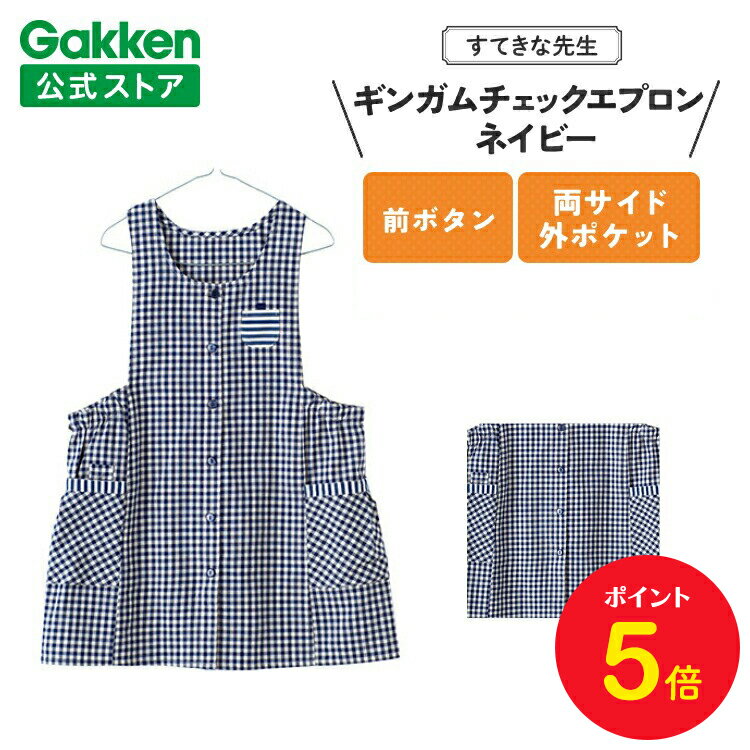 【BF限定P5倍】学研 すてきな先生 保育士エプロン ギンガムチェックエプロン M L 2L 3L 4L 5L ネイビー エプロン 保育士 かわいい おしゃれ ...
