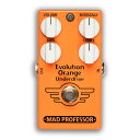 Mad Professor Evolution Orange Underdrive (EOU) は、ギタートーンに対する新たなアプローチです。 クリーントーンを歪ませる“オーバードライブ”ではなく、お気に入りのオーバードライブトーンをクリーントーンへと変える“アンダードライブ”です。Evolution Orange Underdriveは、ヴィンテージスタイルのシングルチャンネルアンプとの組み合わせにも最適です。 アンプで作った歪みに影響をあたえること無く、フットスイッチだけで即座に豊かで上質なクリーントーンが得られます。 例えば、ヴィンテージチューブアンプで歪みを作り、ギターのヴォリュームを下げてクリーンに戻すと、そのクリーントーンはどうしても暗くなってしまいます。それを対策しようとスムーステーパーにすると、今度は音が変わってしまうこともあります。 歪みは最高なのに、クリーンが少し物足りない。EOUなら、そんな悩みを抱える必要はありません。EOUは、VolumeとTreble、Midrange、Bassの4つのノブを使い、自在にクリーントーンを調整できます。例えばMidrangeを低く設定すれば、オーバードライブの歪み成分がほとんど消え、豊かなクリーントーンが復活します。レスポンスの高いアンプなら、Volumeを下げて入力レベルによるクリッピングを避け、TrebleとBassを調整することで必要なクリーントーンが得られます。 逆にVolumeとMidrangeを高く設定すれば、ミッドレンジをブーストすることでアンプや後段の歪みエフェクトのサウンドに影響し、フットスイッチで歪みのトーンを変えるような使い方も可能です。常時ONにして基本のクリーンを作るプリアンプとして、新たな3バンドイコライザーやブースターとして使うことの出来る、新しい発想のエフェクトです。