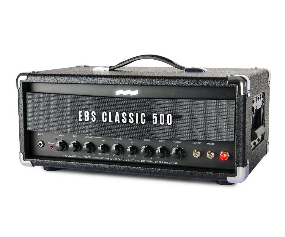 EBS Classic 500は500Wのパワーを提供し、しかも2オームロードが可能なベースヘッドアンプです。ヴィンテージ・ベースサウンドを好まれる方のためにデザインされた、EBSクラシックラインのヘッドで、2つのMID EQを持ち、ドライブコントロールを備えたデザインです。同じくクラシックラインのキャビネットとベストマッチです。 仕様 Input Impedance1 Mohms Gain range-oo / +28dB Character filterShelving High/Low Pass +6 db @ 75 Hz -2.5 dB @ 800 Hz +3 dB @ 9 kHz Tone ControlsBassShelving +/- 15 dB @ 100 Hz Low MidSweepable 150-900 Hz +/-15dB, Q=0.9 High MidSweepable 1.2-7 kHz +/-15dB, Q=1.1 TrebleShelving +/- 15 dB @ 10 kHz Drive SectionGain 0-30 dB, Low end compensation Other FeaturesBalanced Output, Line Out Minimum speaker impedance2 ohms Output Power500 W RMS @ 2 ohms load 440 W RMS @ 4 ohms load Dimensions (W x D x H)19.3″ x 11.8″ x 8.5″ (49cm x 30cm x 21.5cm) Weight14 kg / 31 lbs