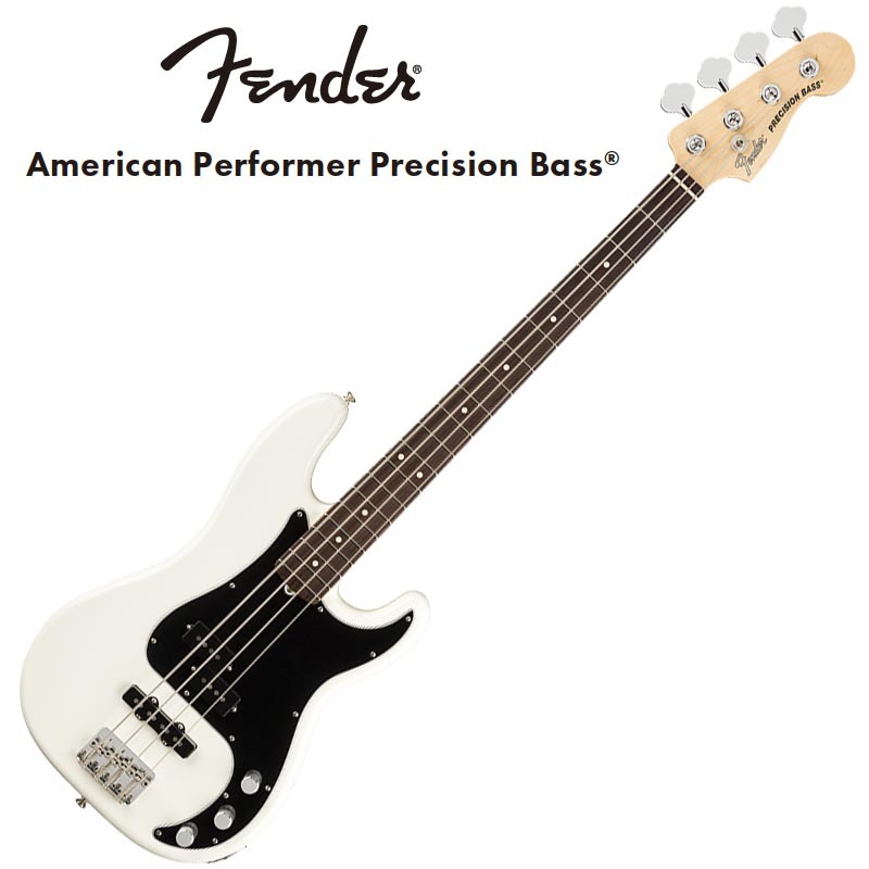 カリフォルニア州のコロナ工場で製造されるAmerican Performer Precision Bassは、USA製フェンダーならではのオーセンティックなトーンとフィーリングを提供し、パフォーマンスにインスピレーションを与えるモダンスペックを随所にフィーチャーしています。本モデルは、American Performerシリーズのために特別に開発された、リッチで表情豊かなトーンを奏でるYosemiteスプリットコイルPrecision Bassミドルピックアップと、YosemiteシングルコイルJazz Bassリアピックアップを搭載しています。Yosemite?ピックアップは高出力を実現する面取りのないポールピースのスタッガード仕様となっており、ピックアップをシェラック溶液でポッティングすることでフィードバックを抑制しながらダイナミックなサウンドを奏でます。またAmerican Performer Precision Bassはトーンを絞った際に低域も同時に適量アッテネートするGreasebucketトーンサーキットを搭載し、音の濁りを防ぎます。9.5インチラジアス指板のModern Cシェイプネックには20本のミディアムジャンボフレットを装備し、快適なプレイアビリティで表現力に溢れたパフォーマンスをサポートします。Model Number　0198600380SPECIFICATIONSBody Material:AlderBody Finish:Gloss PolyurethaneNeck:MapleNeck Finish:Satin UrethaneFingerboard:RosewoodFrets:20Position Inlays:White DotsNut (Material/Width):Synthetic Bone 1.625" (41.3 mm)Tuning Machines:Fender "F" Light-Weight Vintage-Paddle Keys with Tapered ShaftsScale Length:34" (864 mm)Bridge:4-Saddle Vintage-Style with Steel SaddlesPickguard:3-Ply Black/White/BlackPickups:Yosemite Single-Coil Jazz Bass(Bridge),Yosemite Split Single-Coil Precision Bass(Middle)Controls:Volume 1. (Middle Pickup), Volume 2. (Bridge Pickup), Master Greasebucket Tone Circuit (Rolls Off Highs without Adding Bass)Control Knobs:Knurled Flat-TopHardware Finish:Nickel/ChromeStrings:Fender USA Bass 7250M, NPS (.045-.105 Gauges)Case:Gig Bag