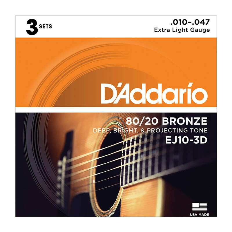 Daddario/アコースティック弦 80/20 Bronze Round Wound EJ10-3D 3セットパック〈ダダリオ〉