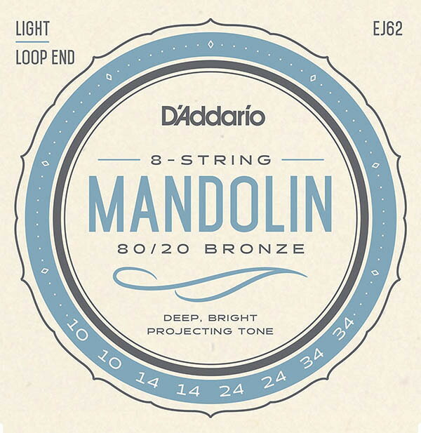 D'addario EJ62 マンドリン弦 80/20 Bronze Mandolin Strings, Light, 10-34〈ダダリオ〉