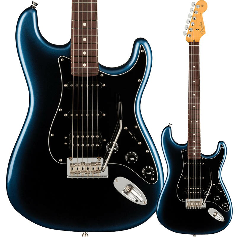 American Professional II Stratocaster HSSは、60年以上に渡る革新、インスピレーション、進化を経て、現代のプレイヤーの要求に応えます。 高い人気を誇るDeep Cシェイプネックは、丁寧にエッジがロールオフされ、至高の演奏体験を約束する"Super-Natural"サテン仕上げが施されています。また新たに設計されたネックヒールを採用し、快適なフィーリングとハイポジションへの容易なアクセスを実現しました。 新しいV-Mod II Stratocaster Single-Coilピックアップは、ベルのような輝きとウォームさを両立し、これまで以上に繊細で魅力的なサウンドを実現しています。Double Tapブリッジピックアップはパンチのあるトーンと、Push-Push式コントロールによりバランスの取れたシングルコイルトーンに瞬時に切り替え可能です。コールドロールド（冷間圧延成型式）スチールブロックを採用した2点支持トレモロは、サスティン、明瞭度、ハイエンドの煌びやかさを向上させています。 American Professional II Stratocaster HSSの手に馴染む感覚とサウンドの多様性は、手に取り、耳にした瞬間、すぐにお分かりいただけることでしょう。プロの楽器の新たなスタンダードとなるような幅広い改良が、American Professional IIシリーズには詰め込まれています。 Model Number : 0113910761 Series: American Professional II Body Material: Alder, Roasted Pine (Sienna Sunburst, Roasted Pine) Body Finish: Gloss Urethane Neck: Maple, Deep “C” Neck Finish: “Super-Natural” Satin Urethane Finish on Back of Neck with Gloss Urethane Headstock Face Fingerboard: Rosewood, Maple - 9.5” (241 mm) Radius Frets: 22, Narrow Tall Position Inlays: White Dot (Rosewood), Black Dot (Maple) Nut (Material/Width): Bone, 1.685” (42.8 mm) Tuning Machines: Fender Standard Cast/Sealed Staggered Scale Length: 25.5” (648 mm) Bridge: 2-Point Synchronized Tremolo with Bent Steel Saddles, Pop-In Tremolo Arm and Cold-Rolled Steel Block Pickguard:4-Ply Tortoiseshell (3-Color Sunburst, Olympic White), 3-Ply Aged White(Sienna Sunburst), 3-Ply Black (Mercury, Dark Night, Roasted Pine) 3-PlyMint Green (Mystic Surf Green, Miami Blue) Pickups: V-Mod II Double Tap&#338; Humbucking (Bridge), V-Mod II Single-Coil Strat(Middle, Neck) Pickup Switching:5-Position Blade: Position 1. Bridge Pickup Position 2. Bridge and MiddlePickup Position 3. Middle Pickup Position 4. Middle and Neck Pickup Position 5. Neck Pickup Controls: Master Volume, Tone 1. (Neck/Middle Pickups),Tone 2. (Bridge Pickup) Auxilliary Switching: Push-Push Tone Control Activates DoubleTap Function Control Knobs: Aged White Plastic Hardware Finish: Nickel/Chrome Strings: Fender USA 250L Nickel Plated Steel (.009-.042 Gauges), PN0730250403 Case/Gig Bag: Deluxe Molded Case (Included)