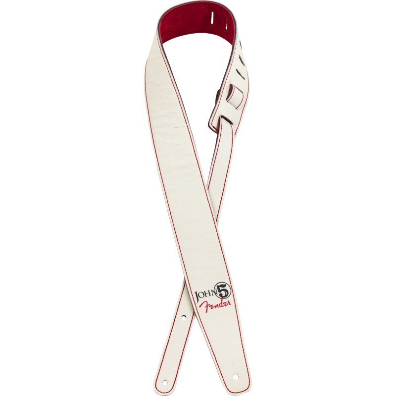 Fender John 5 Leather Strap, White and Red ギターストラップ〈フェンダー〉