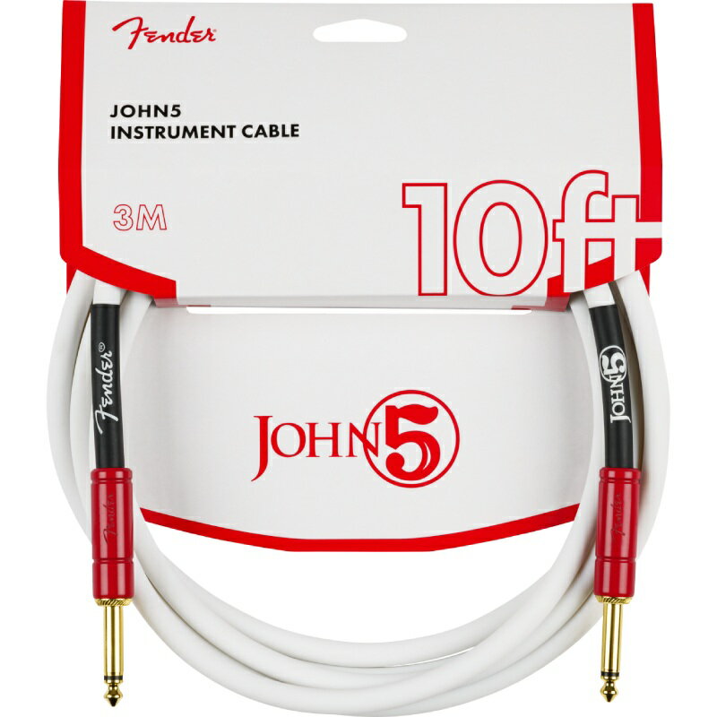 Fender John 5 Instrument Cable, White and Red, 10' ギターケーブル〈フェンダー〉