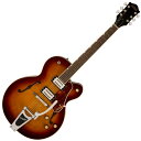 リフレッシュされたStreamliner&#8482; Collectionは、Gretschギターの輝かしい過去の要素を再訪し、エキサイティングな新機能と組み合わせることで、優れたパフォーマンス、サウンド、スタイルを驚くべき価値で提供します。G2420T Streamliner Hollow Body Single-Cut with Bigsby&#174;は、高次元のサウンドとパフォーマンスを求める現代のギタリストのために設計されています。G2420Tはモダンなサウンド、最新のエレクトロニクス、正真正銘のエレガントなスタイリングをフィーチャーし、"That Great Gretsch&#174; Sound!&#8482;"を体現する、大胆なプレイヤーの欲求を満たすギターです。【主な特徴】・新開発のBroad'Tron&#8482; BT-3Sハムバッカーを搭載・フルホロウ構造のアーチドメイプルボディは、豊かな響きと深いレゾナンス、スケール感のあるビッグボディサウンドを実現・Soft "C"シェイプのナトーネック・12インチラジアスローレル指板、パーロイドNeo Classic&#8482;サムネイルインレイ、22本のミディアムジャンボフレットを採用・ボーンナット・マスターボリューム、マスタートーン、各ピックアップのボリュームコントロールにより、柔軟なトーン設計が可能・マスターボリュームにPush/Pullコイルスプリット機能を内蔵・ラジオコントロールノブ・固定式ローレルベース付きAdjusto-Matic&#8482;ブリッジ・Bigsby&#174; B60ヴィブラートテイルピース・3-plyべっ甲柄ピックガード・ニッケルハードウェア【ハイライト】アーチドメイプルホロウボディG2420T Streamliner Hollow Body Single-Cut with Bigsby&#174;は、豊かな響きと深いレゾナンス、スケール感のあるビッグボディサウンドを実現するパラレルトーンバーを備えたフルホロウ構造のアーチドメイプルボディを採用しています。新開発のBroad'Tron BT-3SピックアップG2420Tは、新開発のBroad'Tron BT-3Sピックアップを搭載しています。アルニコ5とアルニコ2を組み合わせたマグネットを採用し、力強いミッドレンジ、タイトでふくよかなローエンド、スムーズでクリアなハイエンドがバランス良く得られ、音楽的な響きを放つピックアップです。コイルスプリットによる多彩なコントロールStreamlinerのパワフルなサウンドは、ネックとブリッジピックアップのボリュームコントロール、マスタートーンコントロール、マスターボリュームコントロール、3ウェイピックアップスイッチングという伝統的なコントロールレイアウトによって引き出されます。マスターボリュームコントロールにPush/Pullポットを内蔵することでコイルスプリットが可能となり、シングルコイルサウンドに切り替えることが可能です。すでに強力なサウンドパレットにさらなるトーンオプションが得られます。Model Number : 2807200531NeckネックNatoネックフィニッシュ : Glossネックシェイプ : Soft "C"ネック : Set-Neckフィンガーボードラジアス : 12" (305 mm)フィンガーボード : Laurelポジションインレイ : Pearloid Neo-Classic&#8482; Thumbnailフレット : 22ナット : Boneナット幅 : 1.6875" (42.86 mm)ナット : Boneボディボディ : Laminated Mapleボディフィニッシュ : Glossボディシェイプ : Streamliner&#8482; Hollow Bodyボディトップ : Arched Laminated Mapleボディバインディング : Aged White with B/W/B Purflingボディバック : Arched Laminated MapleBODY STYLE : Gretsch&#174; Hollow Body Guitarsボディ : Laminated MapleCUTAWAY : Single Cutawayブレイシング : Parallel Tone Barsウェイスト : 9.75" (248 mm)SOUND HOLE : F-HolesHardwareブリッジ : Adjusto-Matic&#8482;ブリッジカバー/テイルピース : Bigsby&#174; B60BRIDGE MOUNTING : Securedピックガード : 3-Ply Tortoise with Gold Gretsch&#174; Logoピックアップカバー : Nickelコントロールノブ : Gretsch&#174; Radio KnobSWITCH TIP : Blackハードウェアフィニッシュ : Nickelチューニングマシーン : Die-Cast Sealedストリング : Nickel Plated Steel (.010-.046 Gauges)ストラップボタン : Standard Strap ButtonElectronicsブリッジピックアップ : Broad'Tron&#8482; BT-3Sネックピックアップ : Broad'Tron&#8482; BT-3Sピックアップコンフィギュレーション : Broad'Tron&#8482; / Broad'Tron&#8482;コントロール : Volume 1. (Neck Pickup), Volume 2. (Bridge Pickup), Master Tone, Master Volume with Push/Pull for Coil Splitスウィッチ : 3-Position Toggle: Position 1. Bridge Pickup, Position 2. Bridge and Neck Pickups, Position 3. Neck PickupAUXILIARY SWITCHING : Push/Pull Pot (for Coil Split)保証書・ギグバック付属　