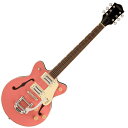 リフレッシュされたStreamliner&#8482; Collectionは、Gretschギターの輝かしい過去の要素を再訪し、エキサイティングな新機能と組み合わせることで、優れたパフォーマンス、サウンド、スタイルを驚くべき価値で提供します。G2655T Streamliner&#8482; Center Block Jr. Double-Cut with Bigsby&#174;は、パワフルなサウンドとGretschならではのスタイリングをよりコンパクトなサイズに収め、現代に甦らせました。G2655Tは、グレッチに期待されるすべての要素を保ちつつ、楽器にワンランク上のパフォーマンス、スタイル、そしてより大きな音量感を求めるギタリストのために設計されています。【主な特徴】・新開発のBroad'Tron&#8482; BT-3Sハムバッカーを搭載・ダブルカッタウェイのアーチドメイプルボディにチェンバードセンターブロックを採用・Soft "C"シェイプのナトーネック・12インチラジアスローレル指板、パーロイドNeo Classic&#8482;サムネイルインレイ、22本のミディアムジャンボフレットを採用・ボーンナット・マスターボリューム・マスタートーン、各ピックアップのボリュームコントロールにより、柔軟なトーン設計が可能・マスターボリュームにPush/Pullコイルスプリット機能を内蔵・ラジオコントロールノブ・アンカー付きAdjusto-Matic&#8482;ブリッジ・Bigsby&#174; B50ヴィブラートテイルピース・1-plyクリームピックガード・ニッケルハードウェア【ハイライト】新しいセンターブロックデザインのメイプルボディG2655T Center Block Jr.は、小さめのアーチドメイプルボディに、新しいセンターブロックデザインを採用しています。この新しいセンターブロックは、軽量で快適な演奏性と存在感のあるフルでリッチなサウンドを両立するように設計されており、アタックとサスティンを向上させ、優れたフィードバック抑制効果を、重さを感じさせない快適なギターにまとめ上げています。新開発のBroad'Tron BT-3SピックアップG2655Tは、新開発のBroad'Tron BT-3Sピックアップを搭載しています。アルニコ5とアルニコ2を組み合わせたマグネットを採用し、力強いミッドレンジ、タイトでふくよかなローエンド、スムーズでクリアなハイエンドがバランス良く得られ、音楽的な響きを放つピックアップです。コイルスプリットによる多彩なコントロールStreamlinerのパワフルなサウンドは、ネックとブリッジピックアップのボリュームコントロール、マスタートーンコントロール、マスターボリュームコントロール、3ウェイピックアップスイッチングという伝統的なコントロールレイアウトによって引き出されます。マスターボリュームコントロールにPush/Pullポットを内蔵することでコイルスプリットが可能となり、シングルコイルサウンドに切り替えることが可能です。すでに強力なサウンドパレットにさらなるトーンオプションが得られます。Model Number : 2807200555Neckネック : Natoネックフィニッシュ : Glossネックシェイプ : Soft "C"ネック : Set-Neckフィンガーボードラジアス : 12" (305 mm)フィンガーボード : Laurelポジションインレイ : Pearloid Neo-Classic&#8482; Thumbnailフレット : 22ナット : Boneナット幅 : 1.6875" (42.86 mm)ナット : Boneボディボディ : Laminated Mapleボディフィニッシュ : Glossボディシェイプ : Streamliner&#8482; Center Block Jr.ボディトップ : Arched Laminated Mapleボディバインディング : Aged Whiteボディバック : Arched Laminated MapleBODY STYLE : Gretsch&#174; Center Block Guitarsボディ : Laminated MapleCUTAWAY : Double Cutawayブレイシング : Center Blockウェイスト : 8.625" (219.08 mm)SOUND HOLE : F-HolesHardwareブリッジ : Adjusto-Matic&#8482;ブリッジカバー/テイルピースBigsby&#174; B50BRIDGE MOUNTINGAnchoredピックガード1-Ply Cream with Gold Gretsch&#174; Logoピックアップカバー : Nickelコントロールノブ : Gretsch&#174; Radio KnobSWITCH TIP : Creamハードウェアフィニッシュ : Nickelチューニングマシーン : Die-Cast Sealedストリング : Nickel Plated Steel (.010-.046 Gauges)ストラップボタン : Standard Strap ButtonElectronicsブリッジピックアップ : Broad'Tron&#8482; BT-3Sネックピックアップ : Broad'Tron&#8482; BT-3Sピックアップコンフィギュレーション : Broad'Tron&#8482; / Broad'Tron&#8482;コントロール : Volume 1. (Neck Pickup), Volume 2. (Bridge Pickup), Master Tone, Master Volume with Push/Pull for Coil Splitスウィッチ : 3-Position Toggle: Position 1. Bridge Pickup, Position 2. Bridge And Neck Pickups, Position 3. Neck PickupAUXILIARY SWITCHING : Push/Pull Pot (for Coil Split)保証書・ギグバック付属　