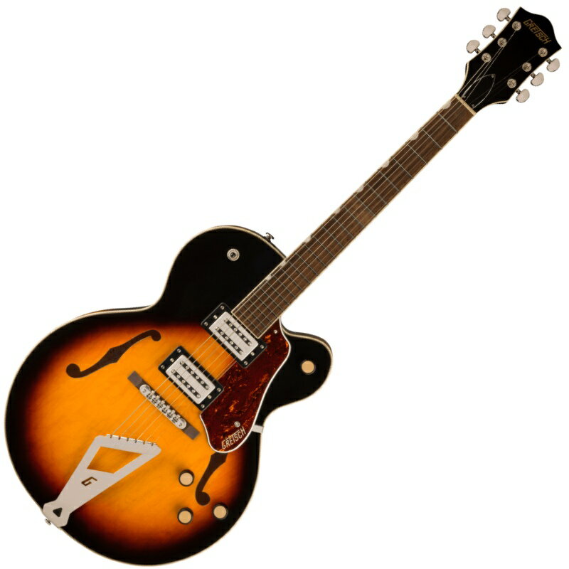 リフレッシュされたStreamliner&#8482; Collectionは、Gretschギターの輝かしい過去の要素を再訪し、エキサイティングな新機能と組み合わせることで、優れたパフォーマンス、サウンド、スタイルを驚くべき価値で提供します。G2420 Streamliner Hollow Body Single-Cut with Chromatic II Tailpieceは、高次元のサウンドとパフォーマンスを求める現代のギタリストのために設計されています。G2420はモダンなサウンド、最新のエレクトロニクス、正真正銘のエレガントなスタイリングをフィーチャーし、"That Great Gretsch&#174; Sound!&#8482;"を体現する、大胆なプレイヤーの欲求を満たすギターです。【主な特徴】・新開発のBroad'Tron&#8482; BT-3Sハムバッカーを搭載・フルホロウ構造のアーチドメイプルボディは、豊かな響きと・深いレゾナンス、スケール感のあるビッグボディサウンドを実現・Soft "C"シェイプのナトーネック・12インチラジアスローレル指板、パーロイドNeo Classic&#8482;サムネイルインレイ、22本のミディアムジャンボフレットを採用・ボーンナット・マスターボリューム、マスタートーン、各ピックアップのボリュームコントロールにより、柔軟なトーン設計が可能・マスターボリュームにPush/Pullコイルスプリット機能を内蔵・ラジオコントロールノブ・固定式ローレルベース付きAdjusto-Matic&#8482;ブリッジ・Chromatic IIテイルピース・3-plyべっ甲柄ピックガード・ニッケルハードウェア【ハイライト】アーチドメイプルホロウボディG2420 Streamliner Hollow Body Single-Cut with Chromatic II Tailpieceは、豊かな響きと深いレゾナンス、スケール感のあるビッグボディサウンドを実現するパラレルトーンバーを備えたフルホロウ構造のアーチドメイプルボディを採用しています。新開発のBroad'Tron BT-3SピックアップG2420は、新開発のBroad'Tron BT-3Sピックアップを搭載しています。アルニコ5とアルニコ2を組み合わせたマグネットを採用し、力強いミッドレンジ、タイトでふくよかなローエンド、スムーズでクリアなハイエンドがバランス良く得られ、音楽的な響きを放つピックアップです。コイルスプリットによる多彩なコントロールStreamlinerのパワフルなサウンドは、ネックとブリッジピックアップのボリュームコントロール、マスタートーンコントロール、マスターボリュームコントロール、3ウェイピックアップスイッチングという伝統的なコントロールレイアウトによって引き出されます。マスターボリュームコントロールにPush/Pullポットを内蔵することでコイルスプリットが可能となり、シングルコイルサウンドに切り替えることが可能です。すでに強力なサウンドパレットにさらなるトーンオプションが得られます。Model Number : 2817000537NeckネックNatoネックフィニッシュ : Glossネックシェイプ : Soft "C"ネック : Set-Neckフィンガーボードラジアス : 12" (305 mm)フィンガーボード : Laurelポジションインレイ : Pearloid Neo-Classic&#8482; Thumbnailフレット : 22ナット : Boneナット幅 : 1.6875" (42.86 mm)ナット : Boneボディボディ : Laminated Mapleボディフィニッシュ : Glossボディシェイプ : Streamliner&#8482; Hollow Bodyボディトップ : Arched Laminated Mapleボディバインディング : Aged White with B/W/B Purflingボディバック : Arched Laminated MapleBODY STYLE : Gretsch&#174; Hollow Body Guitarsボディ : Laminated MapleCUTAWAY : Single Cutawayブレイシング : Parallel Tone Barsウェイスト : 9.75" (248 mm)SOUND HOLE : F-HolesHardwareブリッジ : Adjusto-Matic&#8482;ブリッジカバー/テイルピース : Bigsby&#174; B60BRIDGE MOUNTING : Securedピックガード : 3-Ply Tortoise with Gold Gretsch&#174; Logoピックアップカバー : Nickelコントロールノブ : Gretsch&#174; Radio KnobSWITCH TIP : Blackハードウェアフィニッシュ : Nickelチューニングマシーン : Die-Cast Sealedストリング : Nickel Plated Steel (.010-.046 Gauges)ストラップボタン : Standard Strap ButtonElectronicsブリッジピックアップ : Broad'Tron&#8482; BT-3Sネックピックアップ : Broad'Tron&#8482; BT-3Sピックアップコンフィギュレーション : Broad'Tron&#8482; / Broad'Tron&#8482;コントロール : Volume 1. (Neck Pickup), Volume 2. (Bridge Pickup), Master Tone, Master Volume with Push/Pull for Coil Splitスウィッチ : 3-Position Toggle: Position 1. Bridge Pickup, Position 2. Bridge And Neck Pickups, Position 3. Neck PickupAUXILIARY SWITCHING : Push/Pull Pot (for Coil Split)保証書・ギグバック付属　