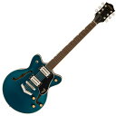 リフレッシュされたStreamliner&#8482; Collectionは、Gretschギターの輝かしい過去の要素を再訪し、エキサイティングな新機能と組み合わせることで、優れたパフォーマンス、サウンド、スタイルを驚くべき価値で提供します。G2655 Streamliner Center Block Jr. with V-Stoptailは、パワフルなサウンドとGretschならではのスタイリングをよりコンパクトなサイズに収め、現代に甦らせました。G2655は、グレッチに期待されるすべての要素を保ちつつ、楽器にワンランク上のパフォーマンス、スタイル、そしてより大きな音量感を求めるギタリストのために設計されています。【主な特徴】・新開発のBroad'Tron&#8482; BT-3Sハムバッカーを搭載・ダブルカッタウェイのアーチドメイプルボディにチェンバードセンターブロックを採用・Soft "C"シェイプのナトーネック・12インチラジアスローレル指板、パーロイドNeo Classic&#8482;サムネイルインレイ、22本のミディアムジャンボフレットを採用・ボーンナット・マスターボリューム、マスタートーン、各ピックアップのボリュームコントロールにより、柔軟なトーン設計が可能・マスターボリュームにPush/Pullコイルスプリット機能を内蔵・ラジオコントロールノブ・アンカー付きAdjusto-Matic&#8482;ブリッジ・Gretsch V-Stopテイルピース・1-plyクリーム、または3-plyブラックピックガード・ニッケルハードウェアModel Number : 2817100533Neckネック : Natoネックフィニッシュ : Glossネックシェイプ : Soft "C"ネック : Set-Neckフィンガーボードラジアス : 12" (305 mm)フィンガーボード : Laurelポジションインレイ : Pearloid Neo-Classic&#8482; Thumbnailフレット : 22ナット : Boneナット幅 : 1.6875" (42.86 mm)ナット : Boneボディボディ : Laminated Mapleボディフィニッシュ : Glossボディシェイプ : Streamliner&#8482; Center Block Jr.ボディトップ : Arched Laminated Mapleボディバインディング : Aged White with B/W/B Purflingボディバック : Arched Laminated MapleBODY STYLE : Gretsch&#174; Center Block Guitarsボディ : Laminated MapleCUTAWAY : Double Cutawayブレイシング : Center Blockウェイスト : 8.625" (219.08 mm)SOUND HOLE : F-HolesHardwareブリッジ : Adjusto-Matic&#8482;ブリッジカバー/テイルピース : V-StoptailBRIDGE MOUNTING : Anchoredピックガード : 3-Ply Blackピックアップカバー : Nickelコントロールノブ : Gretsch&#174; Radio KnobSWITCH TIP : Blackハードウェアフィニッシュ : Nickelチューニングマシーン : Die-Cast Sealedストリング : Nickel Plated Steel (.010-.046 Gauges)ストラップボタン : Standard Strap ButtonElectronicsブリッジピックアップ : Broad'Tron&#8482; BT-3Sネックピックアップ : Broad'Tron&#8482; BT-3Sピックアップコンフィギュレーション : Broad'Tron&#8482; / Broad'Tron&#8482;コントロール : Volume 1. (Neck Pickup), Volume 2. (Bridge Pickup), Master Tone, Master Volume with Push/Pull for Coil Splitスウィッチ : 3-Position Toggle: Position 1. Bridge Pickup, Position 2. Bridge and Neck Pickups, Position 3. Neck PickupAUXILIARY SWITCHINGPush/Pull Pot (for Coil Split)保証書・ギグバック付属　