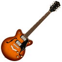 リフレッシュされたStreamliner&#8482; Collectionは、Gretschギターの輝かしい過去の要素を再訪し、エキサイティングな新機能と組み合わせることで、優れたパフォーマンス、サウンド、スタイルを驚くべき価値で提供します。G2655 Streamliner Center Block Jr. with V-Stoptailは、パワフルなサウンドとGretschならではのスタイリングをよりコンパクトなサイズに収め、現代に甦らせました。G2655は、グレッチに期待されるすべての要素を保ちつつ、楽器にワンランク上のパフォーマンス、スタイル、そしてより大きな音量感を求めるギタリストのために設計されています。【主な特徴】・新開発のBroad'Tron&#8482; BT-3Sハムバッカーを搭載・ダブルカッタウェイのアーチドメイプルボディにチェンバードセンターブロックを採用・Soft "C"シェイプのナトーネック・12インチラジアスローレル指板、パーロイドNeo Classic&#8482;サムネイルインレイ、22本のミディアムジャンボフレットを採用・ボーンナット・マスターボリューム、マスタートーン、各ピックアップのボリュームコントロールにより、柔軟なトーン設計が可能・マスターボリュームにPush/Pullコイルスプリット機能を内蔵・ラジオコントロールノブ・アンカー付きAdjusto-Matic&#8482;ブリッジ・Gretsch V-Stopテイルピース・1-plyクリーム、または3-plyブラックピックガード・ニッケルハードウェアModel Number : 2817100562Neckネック : Natoネックフィニッシュ : Glossネックシェイプ : Soft "C"ネック : Set-Neckフィンガーボードラジアス : 12" (305 mm)フィンガーボード : Laurelポジションインレイ : Pearloid Neo-Classic&#8482; Thumbnailフレット : 22ナット : Boneナット幅 : 1.6875" (42.86 mm)ナット : Boneボディボディ : Laminated Mapleボディフィニッシュ : Glossボディシェイプ : Streamliner&#8482; Center Block Jr.ボディトップ : Arched Laminated Mapleボディバインディング : Aged White with B/W/B Purflingボディバック : Arched Laminated MapleBODY STYLE : Gretsch&#174; Center Block Guitarsボディ : Laminated MapleCUTAWAY : Double Cutawayブレイシング : Center Blockウェイスト : 8.625" (219.08 mm)SOUND HOLE : F-HolesHardwareブリッジ : Adjusto-Matic&#8482;ブリッジカバー/テイルピース : V-StoptailBRIDGE MOUNTING : Anchoredピックガード : 3-Ply Blackピックアップカバー : Nickelコントロールノブ : Gretsch&#174; Radio KnobSWITCH TIP : Blackハードウェアフィニッシュ : Nickelチューニングマシーン : Die-Cast Sealedストリング : Nickel Plated Steel (.010-.046 Gauges)ストラップボタン : Standard Strap ButtonElectronicsブリッジピックアップ : Broad'Tron&#8482; BT-3Sネックピックアップ : Broad'Tron&#8482; BT-3Sピックアップコンフィギュレーション : Broad'Tron&#8482; / Broad'Tron&#8482;コントロール : Volume 1. (Neck Pickup), Volume 2. (Bridge Pickup), Master Tone, Master Volume with Push/Pull for Coil Splitスウィッチ : 3-Position Toggle: Position 1. Bridge Pickup, Position 2. Bridge and Neck Pickups, Position 3. Neck PickupAUXILIARY SWITCHINGPush/Pull Pot (for Coil Split)保証書・ギグバック付属　