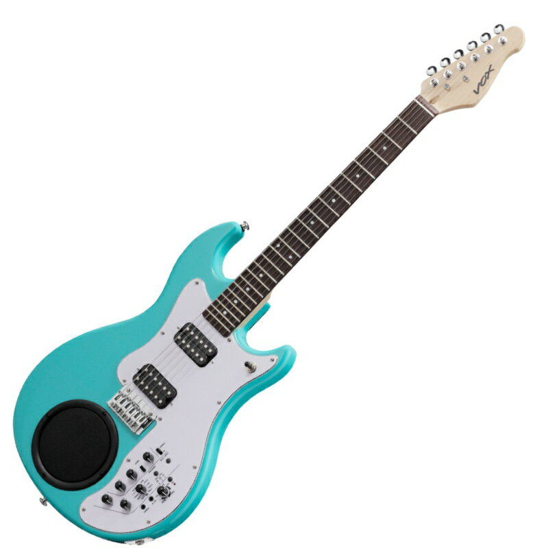 VOX APC-2 — ギターも、アンプも、バンドも。これ1本で。音楽を解き放て。いつでも、どこでも。作曲中のアイデア出し、部屋でのジャム、屋外でのパフォーマンス。APC-2があれば、そこがあなたのステージに。ワイドディスパージョン・スピーカーとパッシブラジエーターが広がりあるサウンドを放ちます。振動を分離するスピーカーマウントを採用し、ハウリングを抑制。スピーカー搭載ギターにありがちな課題を解決し、妥協のないクリアなトーンとポータブル性能を実現しました。■どこでも自由にプレイ作曲中のアイデア出し、部屋でのジャム、屋外でのパフォーマンス。APC-2があれば、そこがあなたのステージに。ワイドディスパージョン・スピーカーとパッシブラジエーターが広がりあるサウンドを放ちます。振動を分離するスピーカーマウントを採用し、ハウリングを抑制。スピーカー搭載ギターにありがちな課題を解決し、妥協のないクリアなトーンとポータブル性能を実現しました。■クラシックなフィール、モダンなスタイル1980年代の名機「VOX Standard 25」から着想を得たボディシェイプを現代的にアップデート。レトロな魅力とコンテンポラリーなエッジを融合し、すぐに手に馴染む快適な演奏性と目を惹くルックスを両立。アクアグリーン、ブラック、ホワイトの3色展開。■内蔵された伝説のVOXサウンドVOX伝統のアナログアンプ・モデリングをコアに搭載し、温かみと表現力に満ちたトーンを実現。さらに、コーラス、トレモロ、ディレイ、リバーブ（タップテンポ対応）などのエフェクトを内蔵し、サウンドを自在に作り込めます。デュアルピックアップにより、柔らかなクリーンから鋭いリードまで幅広い音色をカバー。ジャンルやプレイスタイルを選ばない万能性を備えています。■あなた専属のバッキングバンドAPC-2にはリズムマシンを内蔵。11ジャンル×3パターンのリズムとメトロノームを搭載し、練習からライブ、曲作りまでサポート。リフやソロを弾くときも、仲間とセッションするときも、いつでもバンドが一緒に。Specificationsボディ；ポプラネック：メイプル指板：ローズウッドスケール（弦長）：610mmブリッジ：Hard Tailピックアップ：Humbucking PU x 2スピーカー：Tectonic audio製 4.6cm x1＋パッシブラジエーター x 2コントロール：Guitar：ピックアップ・セレクター, GAIN, BOOST on/off, TONE, VOLUMErhythm：START/STOP, GENRE(*), VARIATIONS (***), TEMPO, LEVELeffect：TAP, EFFECT (**)電源：単3(AA)アルカリ乾電池・ニッケル水素充電池 x 6（別売）(*) ROCK,METAL,POP,BLUES,FUNK,R&B,JAZZ,LATIN,DANCE,3/5/7,METRO(**) CHO, TREM, DELAY, REV)(***) 長押しでE-Tunerが起動します。 付属品：調整用レンチ（トラスロッド、サドル）、ストラップ、ギグバッグ、取扱説明書