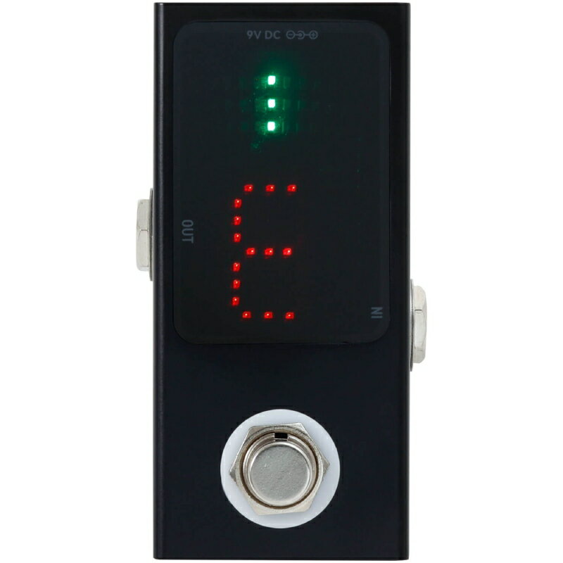 ペダルボードに自然に溶け込むシンプルなデザインとブラックカラーが特徴のチューナーです。トゥルーバイパス仕様により、ボードへ組み込んでも原音の質感を損なうことはありません。スイッチをオンにすると出力が自動的にミュートされ、演奏中でも不要な音を出さずにチューニングが可能です。コンパクトな筐体は限られたスペースにもすっきり収まり、大型LEDディスプレイは暗いステージでも優れた視認性を発揮します。堅牢な金属製ボディにより、ハードな現場でも安心して使用できます。　　特徴■ミニマルデザイン、見やすさ最優先シンプルなブラック筐体がペダルボードに自然に溶け込みます。トップパネルは必要な情報だけを印字したミニマルデザイン。視線移動を最小限に抑え、チューニングに集中できます。■音質を守る運用性トゥルーバイパス仕様により、バイパス時の音質劣化を防止。スイッチをオンにすれば自動で出力がミュートされ、静かに素早くチューニングが可能です。■ステージで見やすい表示＆高い耐久性大型LEDディスプレイが暗いステージでも確実な視認性を確保。堅牢な金属ボディは持ち運びや設置・撤収を繰り返すハードな環境にもタフに対応します。注意事項ペダルをオンにすると出力がミュートされます。演奏中のオン / オフ操作にご注意ください。設置前に配線と固定を確認し、踏み込み時に本体が動かないようにしてください。直射日光や高温多湿、粉じんの多い環境での長時間放置は避けてください。クリーニングの際は、溶剤や研磨剤を使用せず、柔らかい布で軽く拭き取ってください。スペック電源 : DC 9V(φ2.1mmセンターマイナス)（アダプター別売/推奨アダプター:KACA-1）基準ピッチ : A=440Hz（固定）測定範囲 : G1（12.25 Hz）〜 C8（4186 Hz）測定精度 : ±1セントバイパス : トゥルーバイパス消費電流 : 最大60mA本体サイズ（ジャック、スイッチ含む） : 87.5×47.5×41.5mm本体重量 : 160g　