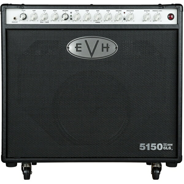 EVH 5150III 50W 6L6 112は、Celestionスピーカードライバーを搭載し、アリーナサイズのサウンドをコンパクトなパッケージに収めたコンボアンプです。 ゲインとボリュームレベルのマッチングが可能な新設計の独立式デュアルコンセントリックコントロールを搭載したこの50W真空管コンボアンプは、歯切れの良いクランチ、ドライブ感を強調したクランチ、そしてハイゲインリードの3つのチャンネルを備えており、あらゆる演奏スタイルに対応します。 チャンネル1は極上のクリーントーン、チャンネル2はEVH 5150III 100Sのようなオーバードライブとヘヴィゲイン、チャンネル3はきめ細かな高密度のディストーションを実現します。チャンネル1と2は、ゲインとボリュームをデュアルコンセントリックにコントロールし、EQ（ロー、ミッド、ハイ）は共通のコントロールを採用。チャンネル3は、独自のゲイン、ボリューム、EQ（ロー、ミッド、ハイ）コントロールを備えています。また、3つのチャンネルは共通のプレゼンス、レゾナンス、リバーブコントロールを備えています。 12インチのカスタムデザインのEVH Celestionスピーカーを搭載し、7本のJJ ECC83（12AX7）プリ管、2本のJJ 6L6パワー管、フロントパネルで50ワットから1ワットまで調整可能なパワー出力セレクターを備えています。 その他の機能に、シングル入力、リアパネルで選択可能な出力インピーダンス（4、8、16 Ohms）とペアリングされたパラレルスピーカー出力、リアパネルのMIDI入力とプリアンプ出力、リアパネルのエフェクトループとヘッドフォンジャック（パワーアンプミュート機能付き）、3つのチャンネルすべてとリバーブをコントロールする4ボタンフットスイッチなどがあり、ステージ上での切り替えが簡単に行えます。 バーチ材を採用したキャビネットは低音のレスポンスに優れ、スタイリッシュなブラックまたはアイボリーカラーのビニール外装にヴィンテージスタイルのチキンノブ、赤色LEDジュエルインジケーター、成型ブラックプラスチック製トップハンドル、運搬に便利なキャスターをフィーチャーしています。 専用カバーをアクセサリーアイテムとして別途ご用意しています。 Series: EVH 5150III Combos モデル番号: 2255017010 Amplifier Type: Tube Wattage: 50 Watts Preamp Tubes: 7 x JJ ECC83S (12AX7) Power Tubes: 2 x JJ 6L6 Rectifier: Solid State Inputs: One - 1/4”, MIDI (rear) Channels: Three - (Clean, Crunch and Lead) Controls: Ch. 1: Independent Gain & Volume w/Shared Low, Mid & High; Ch. 2: Independent Gain & Volume w/Shared Low, Mid & High; Ch. 3: Independent Gain & Volume w/Shared Low, Mid& High; Also Power Level; Reverb; Global Presence; Rear Panel Global Resonance Effects: Reverb Effects Loop: 1/4” (Send/Return) Line Out: One - 1/4” Speaker Jack: Two - 1/4” Parallel Speaker: One - 12” Celestion EVH G12H 30W Anniversary Series Speaker Wattage: 30 Watts Cabinet Material: 7-Ply 3/4” Birch Maple Black Textured Vinyl Black Textured Vinyl, Ivory Textured Vinyl Grille Cloth: Woven Front Panel with Large EVH Logo and Perforated Back Panel Handle: Spring-Loaded Side (2) and Molded Plastic Top (1) Knobs: White Chicken-Head Style Pointer Control Panel: White Footswitch: 4-Button Footswitch Included