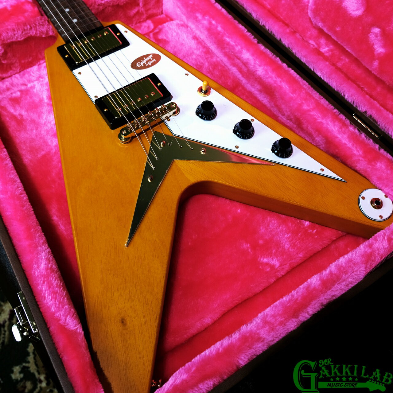 Flying V Series - Epiphone Inspired by Gibson Custom Shop 1958 Korina Flying V Aged Natural 2024年製【軽量2.84kg】【現物画像】