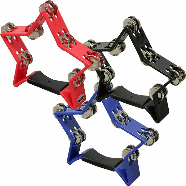 キクタニミュージック　星型タンブリン MX-5は、7か所2列に並んだ14枚のスチール製ジングルを備えた星形のタンバリンです。 歯切れの良い明るいサウンドが特徴で、幼稚園や学校の発表会から、プロのパーカッショニストまで幅広い層に支持されています。 可愛らしい星形デザインで、子どもたちにも人気です。 7か所2列の14ジングル仕様 スチールにニッケルメッキのジングルが歯切れの良いハイピッチなサウンドを演出します。 プラスチック製ですので軽量で幅 275mm(ジングル含む)と非常に振りやすいサイズ。そして握りにはゴムのグリップを搭載しより握りやすく、振りやすい設計です。 最大幅　275mm(ジングル含む) 製品重量　300g 形状　星形 材質　本体：プラスチック、鈴：スチール 生産国　台湾 特徴 14枚のスチール製ジングル：7か所2列に配置されたジングルが、シャリシャリとした歯切れの良い音を奏でます。 キレのあるサウンド：手やスティックで星形の角を叩くことで、キレのあるアクセントを演出できます。 可愛らしいデザイン：星形のデザインが子どもたちに人気で、幼稚園や学校の発表会でも大活躍。 プロにも支持：サウンド・クオリティが高く、パーカッショニストにも評価されています。 注意事項 使用時の安全：小さな子どもが使用する際は、誤ってジングルに指を挟まないように注意してください。 保管方法：使用後は、ジングル部分に傷がつかないように丁寧に保管してください。 赤　MX-5 RED　JAN:4515515825247 黒　MX-5 BLK　JAN:4515515825223 青　MX-5 BLU　JAN:4515515825230