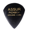 ホーン(水牛のツノ)は、硬く、削れにくい。若干柔らかなアタッキング。 ピックボーイ ASSUR Genuine Horn pick 形状：アシュラ 厚さ：約2.0mm 素材：ミックスホーン(水牛のツノ) 〜アシュラピックのGOOD POINT〜 □手の重みがのりやすく、先端に力が集中しやすい形です。 □ピックの幅の狭さにより、弦を素早く通過する為、弦振動をスポイルするのを抑えます。 □硬く厚みのあるピックの為、ピックをしならせるのではなく、弦をしならせて弾くタイプで、フィンガリングにも好影響があります。 □シンプルな形で、完成度が高く、ピックアップ交換した時のような、音の変化を感じることができます。 □エッジも滑らかで、職人が一枚一枚丁寧に仕上げています。 パッケージサイズ：105×90mm ※天然素材を一つ一つ職人の手によって仕上げておりますので、色、形、質感、厚さなど若干異なりますことをご了承ください。 水牛の角製のピックは、硬く削れが少ないピックです。 演奏は、ジャズに向いていますが、剣先を好みの形に削る事で、様々な曲に対応できます。 PICKBOYの阿修羅ピックは力学的に鳴らす事を考えて作られたピックです。手の重みが乗りやすく先端に力が集中しやすい形です。 弦振動のスポイルを抑えられ、フィンガリングに影響が出やすいサイズです。 ピックアップを交換したかのような音の変化が期待できます。自然の素材ホーン「水牛の角」を使い手作業にて制作している為、ピック一枚一枚にオンリーワンの味わいが生まれます。　