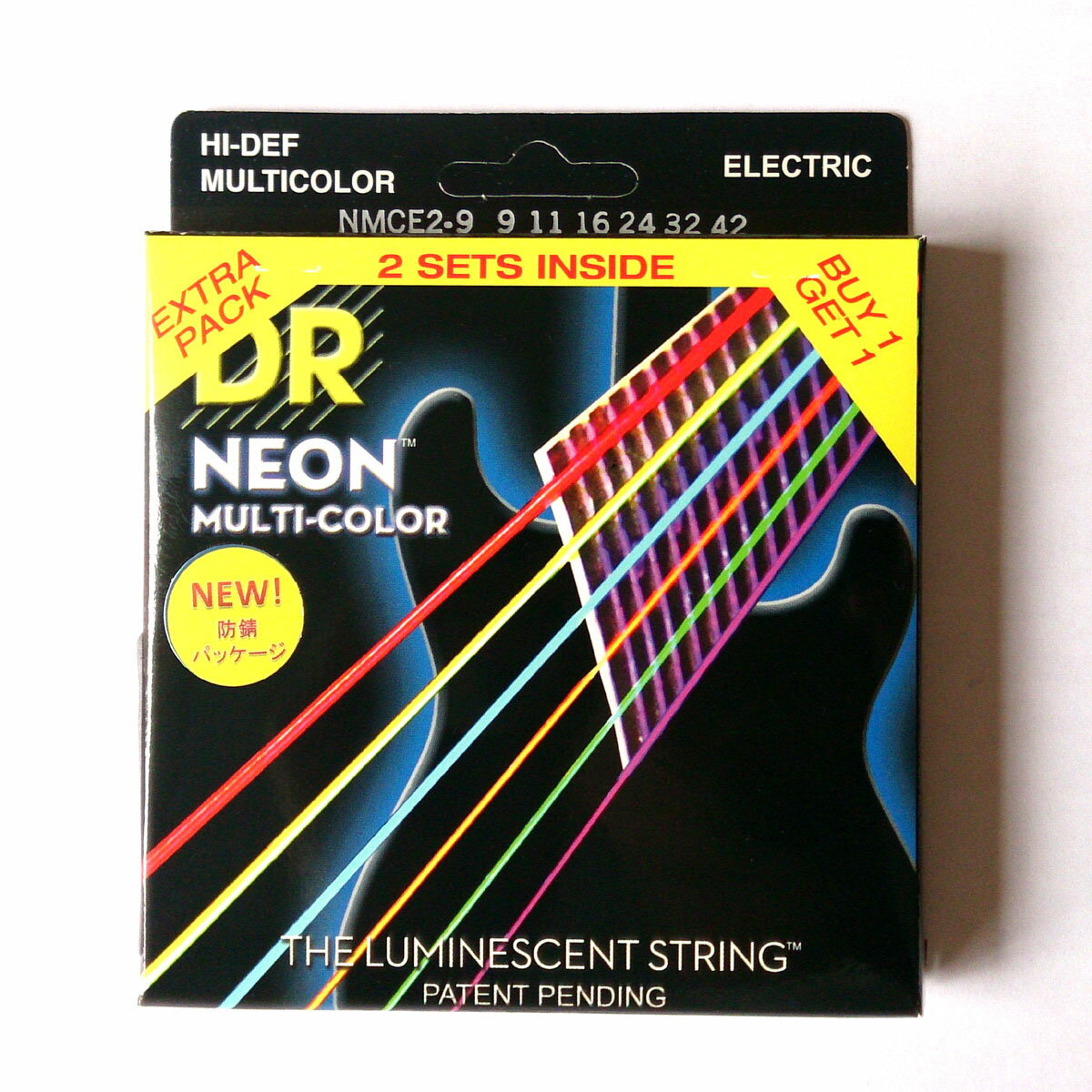 【メール便可】DR Strings DR弦　エレキギター弦 NMCE-2/9 マルチカラー ネオン　コーテッド LITEゲージ 2セットパック