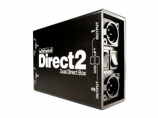 Whirlwind&nbsp;&nbsp; DIRECT2 DIRECT2は、2台のワールウインドDIRECTORダイレクトボックスの機能を、ワンボックスにまとめたものです。 ステレオキーボード、アコーステックギターのプリアンプ、CD、テーププレーヤー、 コンピューターサウンドカード等からのアンバランス信号を変換するのに最適です。 各セクションの出力/入力グランドは、お互い独立して構成されています。 これによりDIRECT 2は、グランドループの干渉を発生させる事なく、完全な2台のDIとして機能することが出来ます。 入力インピーダンス：2x20k&Omega; 出力インピーダンス：2x150&Omega; レベル偏差（入力〜出力）：-20dB（pad off）-40dB（pad on） 周波数特性：20Hz - 20kHz &plusmn;1db　