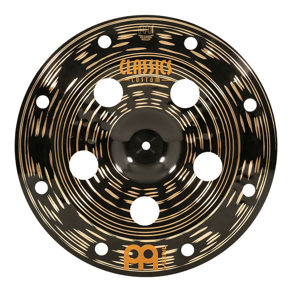 【Classics Custom Darkシリーズ】 10ブロンズ合金を使用し、コンピュータ制御によるハイテクな製造工程と特殊加工によるDarkフィニッシュ、追加のハンマリングとレイジング加工も施されています。 パワフルなアタックと明るいキャラクターをベースに、過度なブライトさをコントロールし、温かく豊かな倍音を纏わせたMEINLの技術が随所に見られる優れたシンバルです。 コストパフォーマンも非常に高く発売以来人気のシリーズで、製品ラインアップも広く様々なモデルが揃っています。 16&quot;トラッシュ・チャイナは、レギュラーのチャイナシンバルをベースに、ダークでトラッシー且つシャープなアタックと素早いディケイが特徴です。 同径の16&rdquo;トラッシュクラッシュと合わせてスタックとしても活躍します。 Timbre：Dark Character：Musical, Rich Pitch：High-Mid Volume：Medium Sustain：Short Weight：Medium Finish：Dark Material：B10 Lathe：Wide Blade