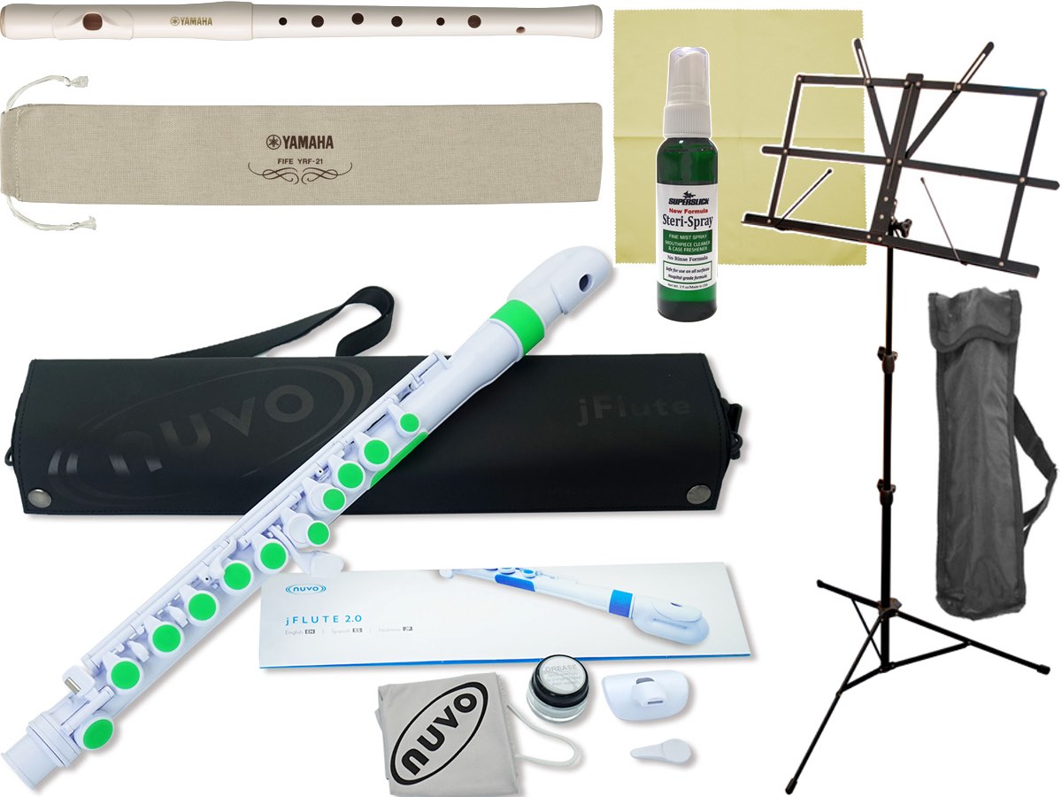NUVO ( ヌーボ ) jFlute N220JFGN プラスチック フルート ホワイト グリーン こども用 jフルート O字型 頭部管 plastic flute green セット A　北海道 沖縄 離島不可のサムネイル