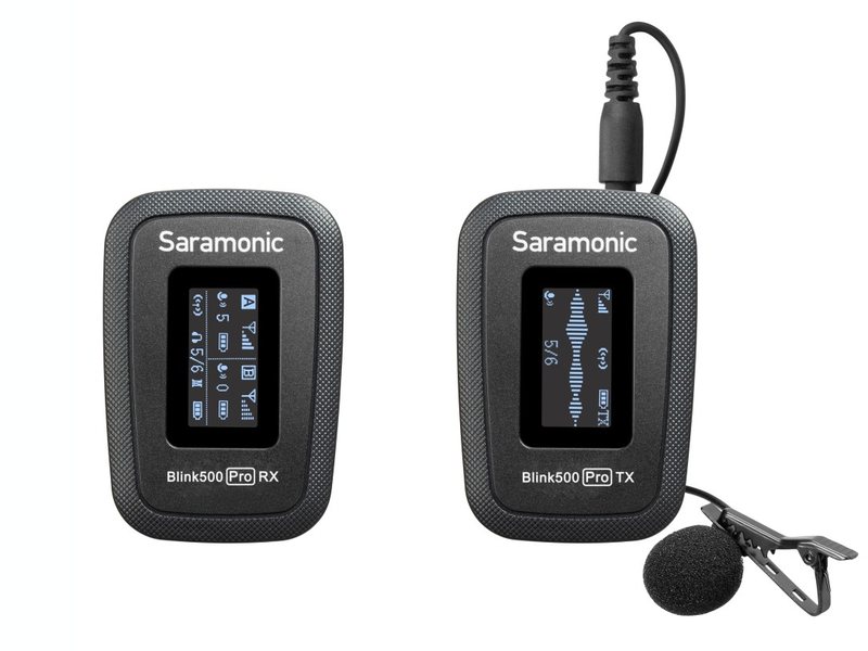 《 ディスプレイ搭載 シングルチャンネル 1チャンネル 超小型ワイヤレスマイクシステム 2.4GHz 》 ◆ Saramonic ( サラモニック ) BLINK500 PRO B1-JP ◆ ラべリアマイク付属［ 商品説明 ］ Saramonic Blink500 Proシステムの送信機と受信機は、1回の充電で約8時間の稼働および専用充電ケースで急速充電が可能です。 付属の充電ケースを使用すると、どこでも送信機と受信機を充電することができ、USB-A充電器と充電ケースを使用してUSB-C DC 5Vポートを介して充電または給電できます。 【Blink 500 Pro TXクリップオン送信機】 高音質な無指向性マイクを内蔵、シャツや衣類にクリップするのに十分な小型軽量であり、付属のSR-M1プロフェッショナルラベリアマイクを備えた従来のベルトパックトランスミッタとして使用できます。 鮮やかなOLEDディスプレイを特長とし、マイクとラインレベル入力用の3.5mm&Phi;入力を備えています。 【Blink 500 Pro RX受信機】 鮮やかなOLEDディスプレイと3.5mm&Phi;出力を備えています。またTRSとTRRSの両方の出力ケーブルが含まれており、カメラ、モバイルデバイス、コンピュータ、および3.5mm&Phi;オーディオ入力を備えたあらゆるデバイスで動作します。受信機は、リアルタイムモニター用の3.5mmヘッドフォン出力と選択可能なモノラル/ステレオスイッチを備えています。 Blink 500 Proはプロフェッショナルユーザーの要求に応えます。 ◆ブラックモデル ＜特徴＞ ・カメラおよびモバイルデバイス用のデュアルチャンネル受信機 ・送信機と受信機ともに鮮やかなOLEDディスプレイ ・選択可能なモノラル/ステレオ出力モード ・リアルタイムヘッドフォンモニター ・マイク入力とライン入力 ・専用充電ケースにて充電、約8時間の動作 ＜同梱品＞ ・送信機x1 ・受信機x1 ・送信機と受信機用のポータブル充電ケースx1 ・収納ケース ・3.5mm TRS-TRSカメラ用出力ケーブルx1 ・3.5mm TRS-TRRSスマホ/タブレット用出力ケーブルx1 ・充電ケーブル(USB C-USB Ax1、MICRO USB-USB Ax1) ・ラベリアマイクx1 ・ラベリアマイク用クリップx1 ・ラベリアマイク用ウインドスクリーンx1 ・セミハードケースx1 ・ウインドジャマ— x 1 ・保証書 ・ユーザーマニュアル &nbsp; 送信機の仕様 (Blink500Pro-TX) 使用周波数：2.4GHz 電波形式：GFSK（ガウス周波数偏移変調） 動作範囲：最大約100m(良好な状態） RF出力電力：10mW 指向性：無指向性 周波数特性：50Hz-18KHz 最大音圧(SPL)： &gt;&gt;内蔵マイク：120dB SPL &gt;&gt;ラベリアマイク：110dB SPL 感度： &gt;&gt;内蔵マイク：-39dB &gt;ラべリアマイク：-39dB SNR：&gt;78dB 基準オーディオ入力レベル：-30~42dBv MIC入力・0 dB attenuation 電源要件：内蔵リチウムイオンバッテリー・マイクロUSB DC 5Vまたは充電接点 内蔵バッテリー寿命：約8時間 アンテナ：PIFAアンテナ オーディオ入力：3.5mm&Phi;　TRSラべリアマイク/ライン （入力端子経由または内蔵 マイク） 重量：約32g 寸法：56.5&times;38&times;26.1mm 動作温度：0&deg;c~50&deg;c 保管温度：-20&deg;c~+55&deg;c 受信機の仕様 (Blink500Pro-RX) 使用周波数：2.4GHz 電波方式：GFSK（ガウス周波数偏移変調） 動作範囲：最大約100m(良好な状態） 電源要件：内蔵リチウムイオンバッテリー・マイクロUSB DC 5Vまたは充電接点 オーディオ出力コネクタ：3.5mmジャック オーディオ出力レベル：-60 dBV から -20 dBV ヘッドフォンジャック：3.5mm&Phi; 内蔵バッテリー寿命：約8時間 アンテナ：PIFAアンテナ 重量：約32g 寸法：56&times;38&times;29.4mm 動作温度：0&deg;c~50&deg;c 保管温度：-20&deg;c~+55&deg;c Blink500Pro　充電ケース 電源：USB-Cポート(5V / 1.5A)で駆動 電力容量：2000mA/h 充電時間所要時間：約3 時間 重量：200 g 寸法：123&times;102&times;39.7mm 動作温度：0&deg;C~50&deg;C 保管温度：-20&deg;C~+55&deg;C &nbsp;　